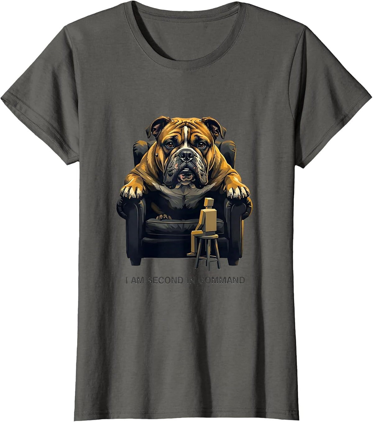 Women's I Am Second In Command Funny Pitbull Dog Mom Humor T-Shirt - Asphalt Grey
