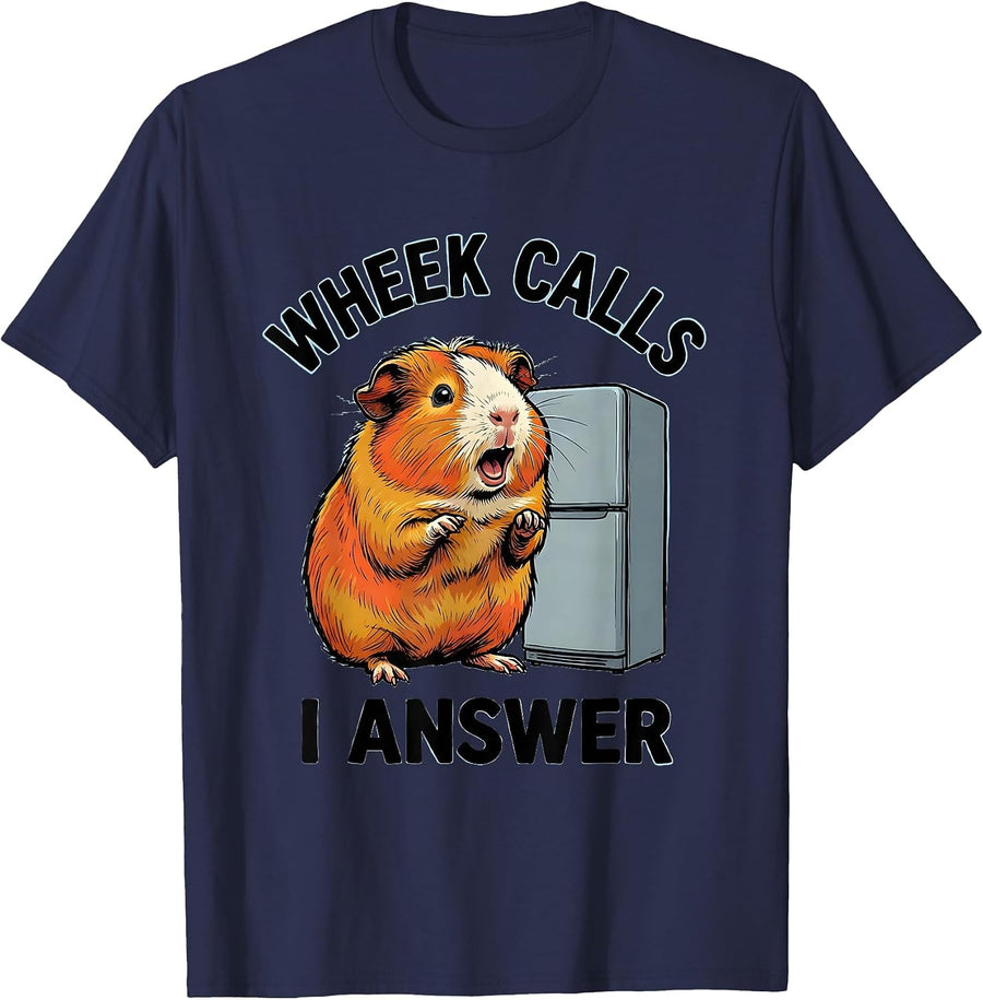 Wheek Calls, I Answer Funny Guinea Pig Pet Lover Humor T-Shirt - Navy Blue