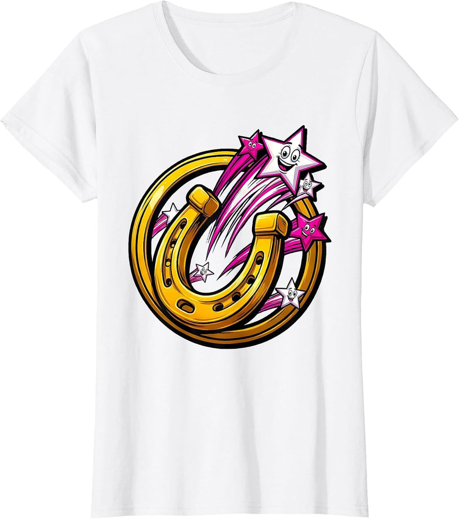 Women's Lucky Stars Horseshoe Autism Awareness Design T-Shirt - White