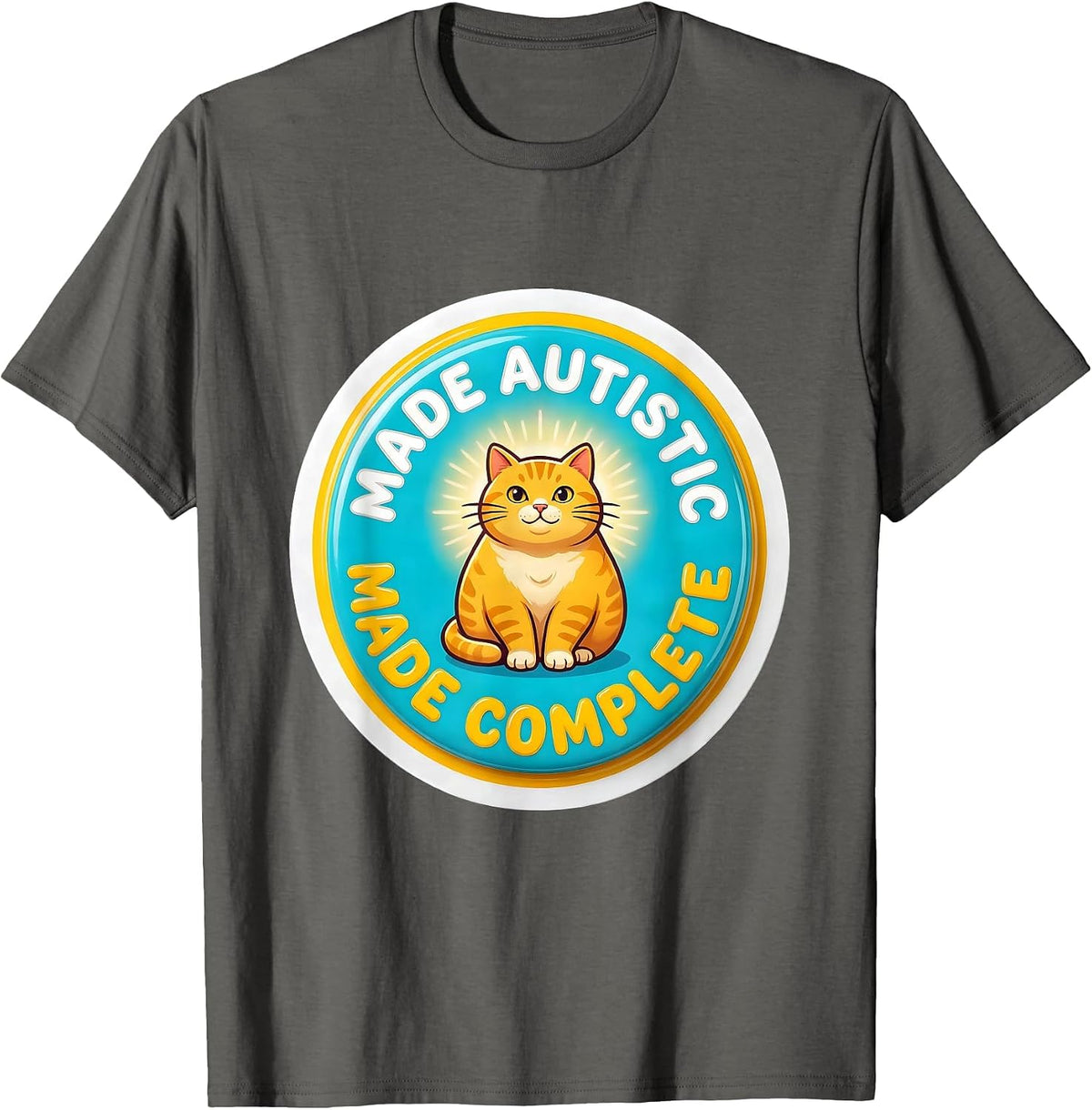 Men's Made Autistic Made Complete Funny Autistic Cat Meme Bootleg T-Shirt - Asphalt Grey