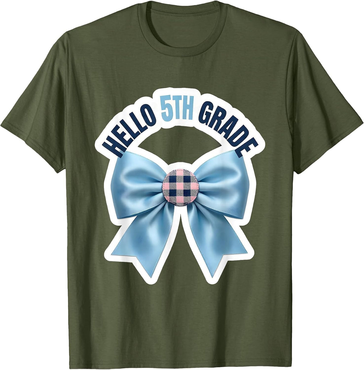 Hello 5th Grade Coquette Bow Back to School Girls T-Shirt - Olive Green