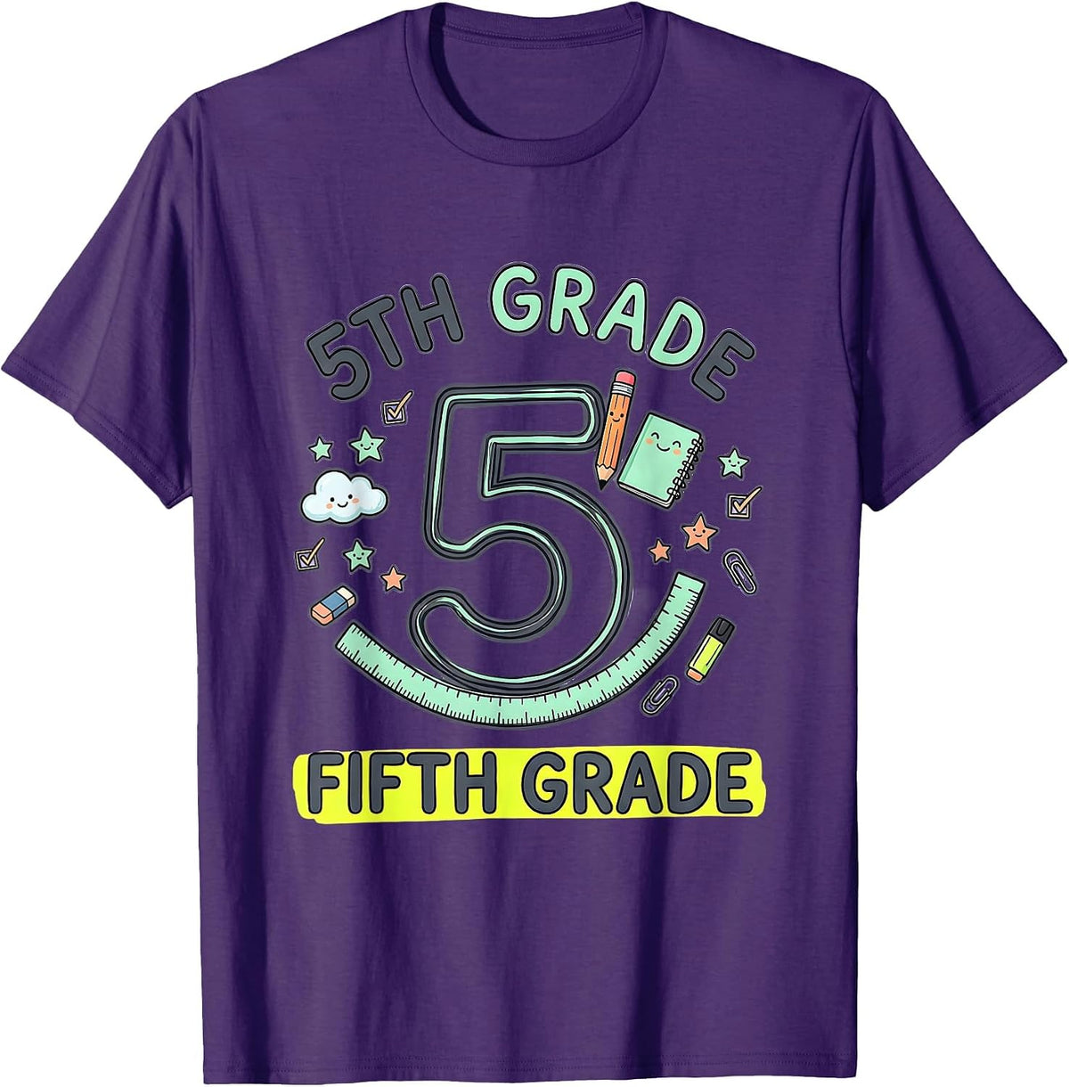 Men's 5TH GRADE FIFTH GRADE Kawaii Stationery Doodle Back T-Shirt - Purple