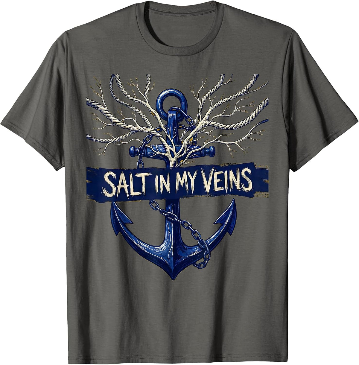 Men's Salt In My Veins Sailor Nautical Design T-Shirt - Asphalt Grey