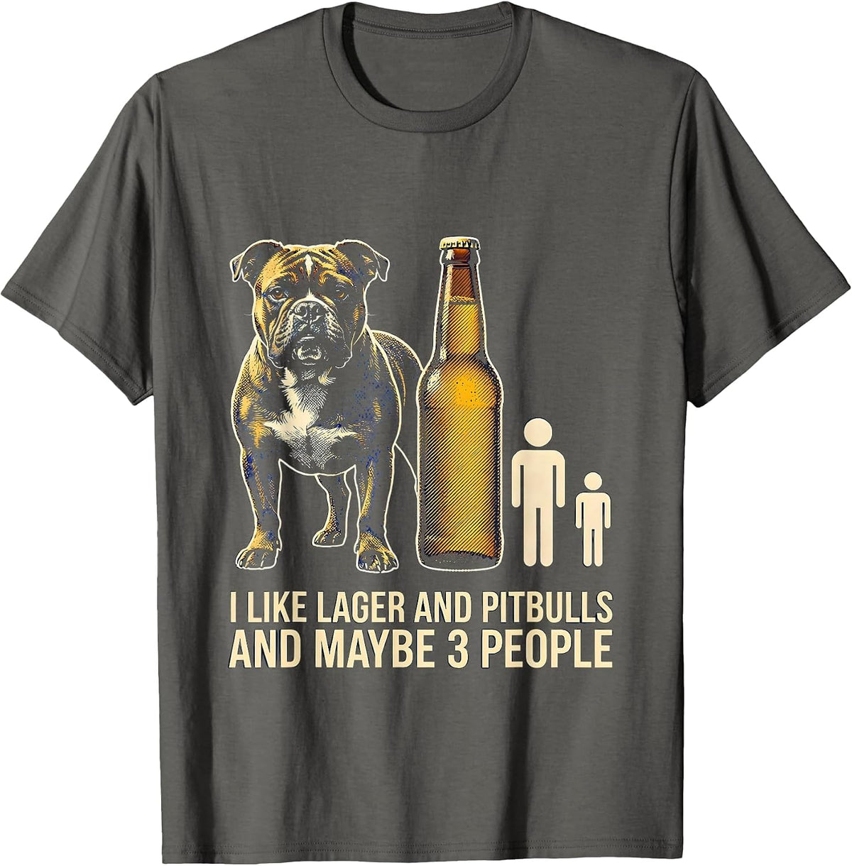 Men's I Like Lager And Pitbulls And Maybe 3 People Funny T-Shirt - Asphalt Grey