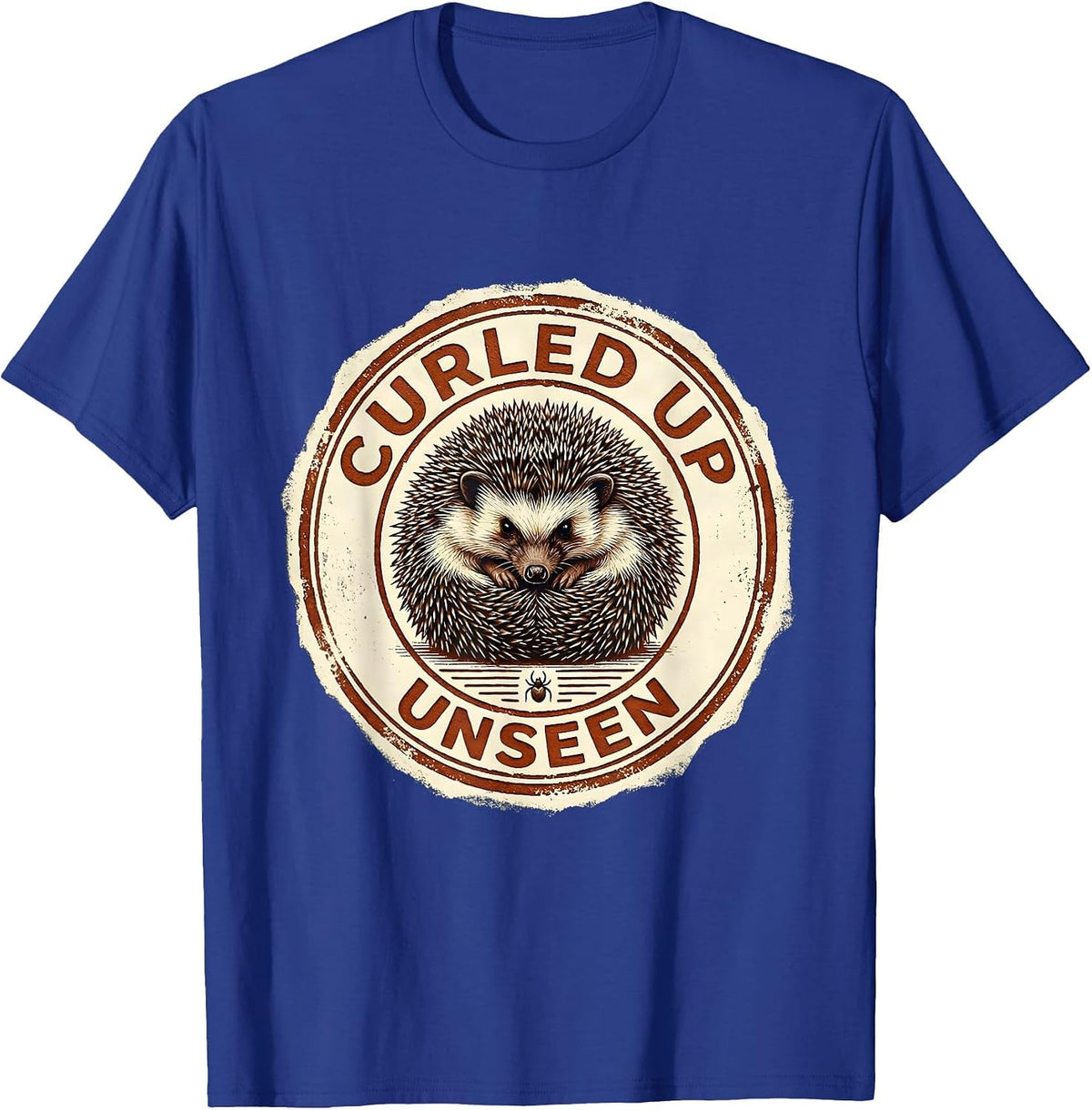 Curled Up, Unseen Rubber Stamp Hedgehog Lover Quirky Humor T-Shirt - Royal Blue
