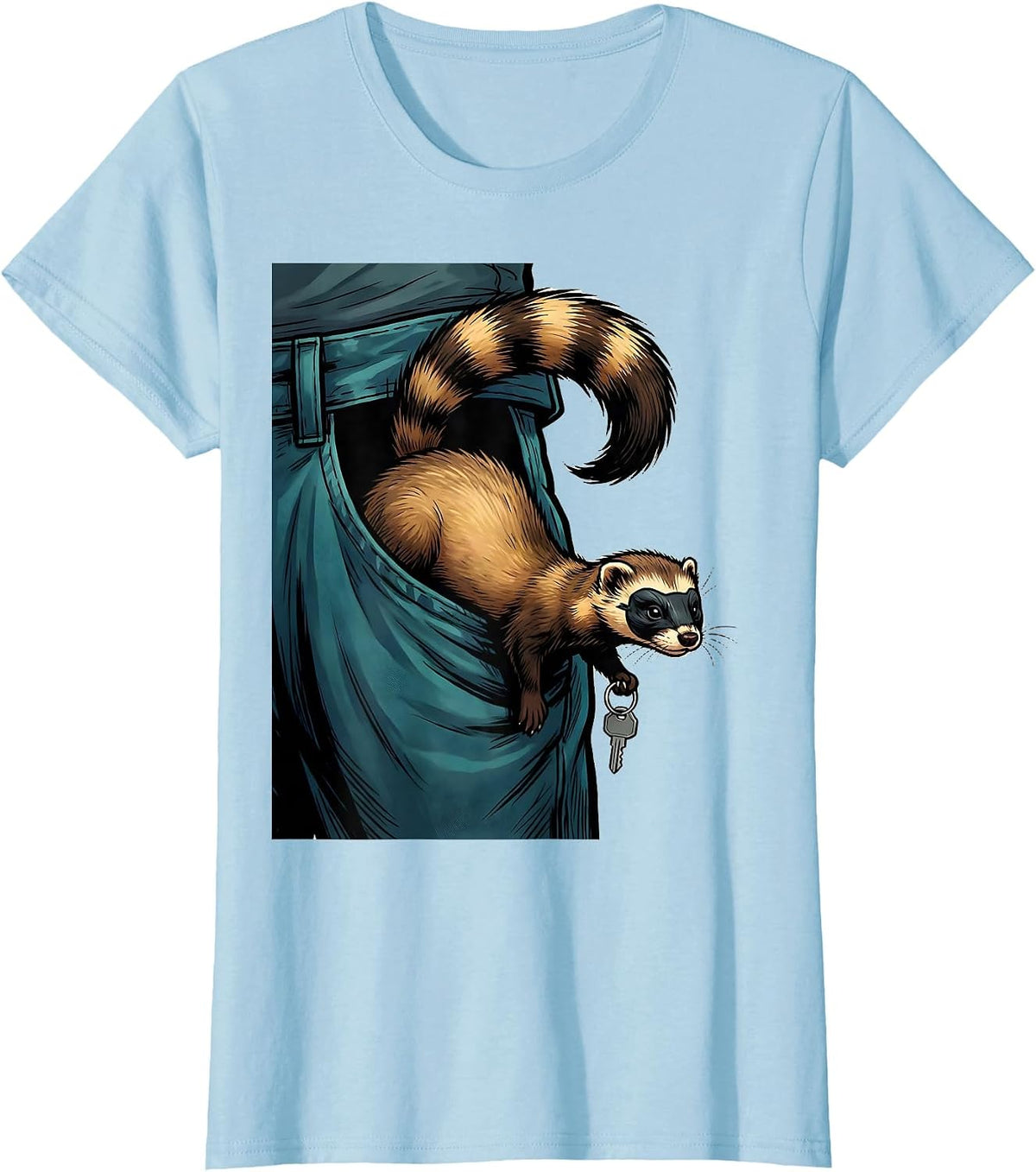 Masked Ferret Pocket Funny Ferret Lover Gift T-Shirt - Baby Blue