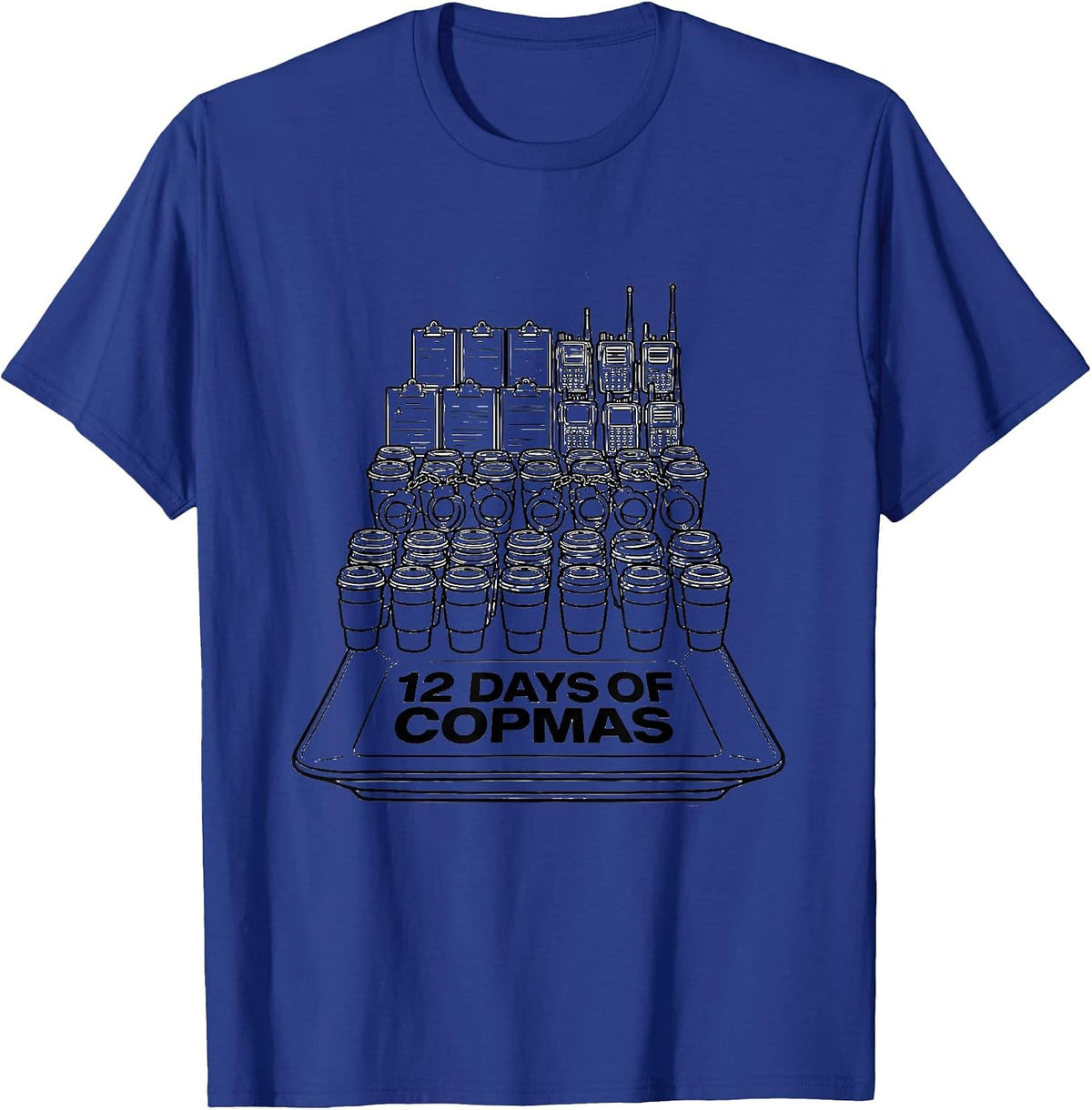 12 Days of Copmas Funny Police Officer Christmas Carol T-Shirt - Royal Blue