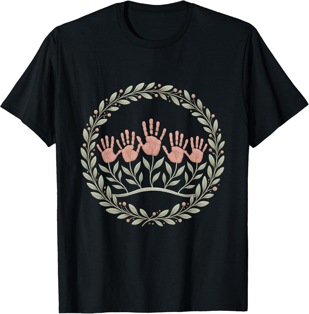 Men's Preschool Teacher Handprint Flower Garden T-Shirt - Black