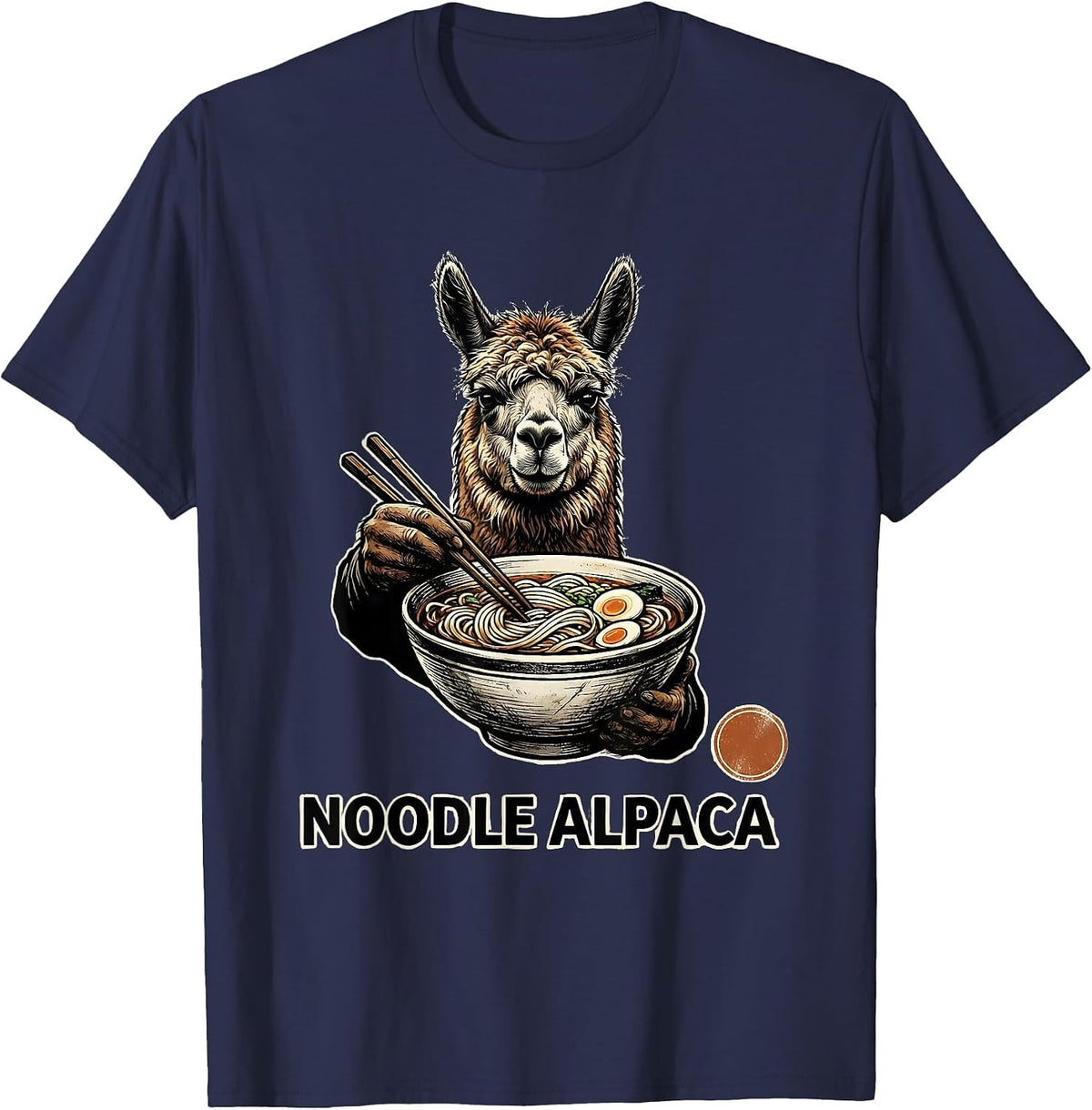 Noodle Alpaca Rubber Stamp Japanese Kaiju Kawaii Animal T-Shirt - Navy Blue