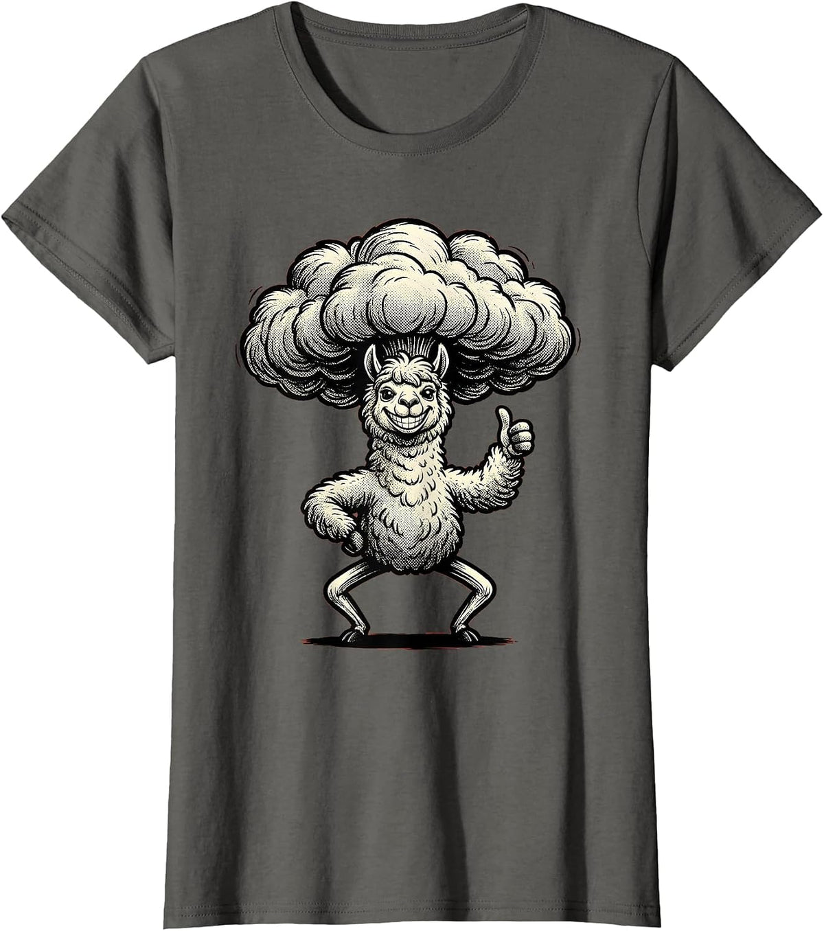 Women's Funny Fluffy Alpaca Ridiculous Haircut Proud Pose T-Shirt - Asphalt Grey