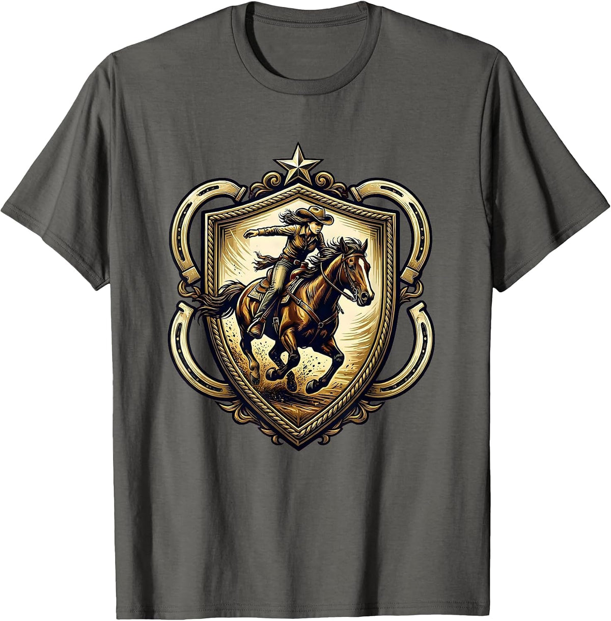 Men's Cowgirl Barrel Racing Horse Rodeo Graphic T-Shirt - Asphalt Grey