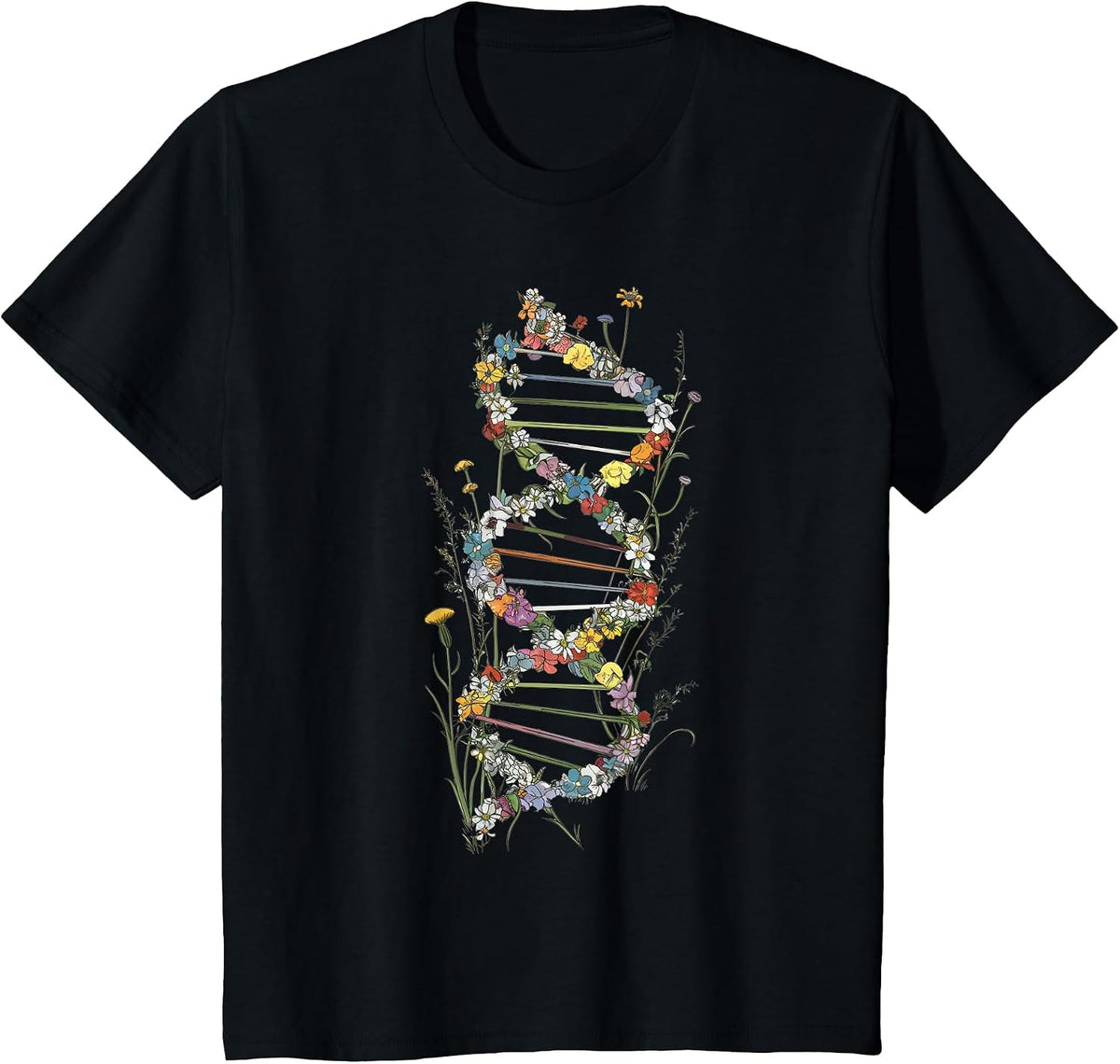 DNA Strand Wildflowers, Biologist T-Shirt - Black