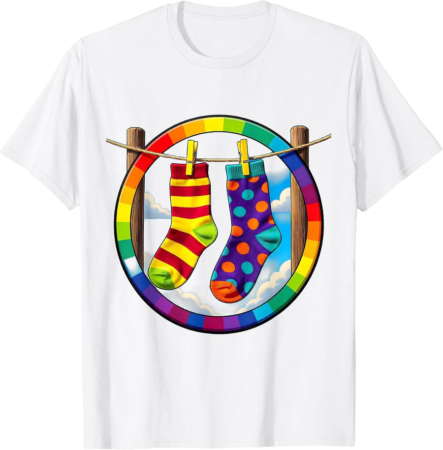 Men's Down Syndrome Awareness Mismatched Socks Design T-Shirt - White