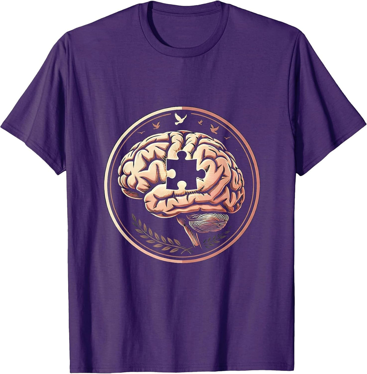 Men's Special Education Brain Puzzle Piece Glowing Art T-Shirt - Purple