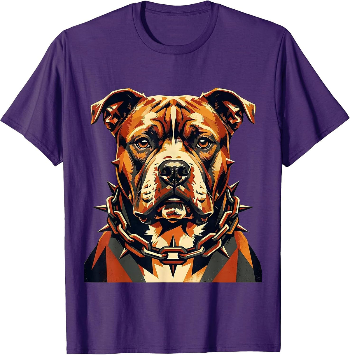 Pit Bull Spiked Chain Collar Streetwear Graphic T-Shirt - Purple