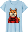 Women's Merry Shibamas Cartoon Shiba Inu Christmas Dog Lover Gift T-Shirt - Baby Blue