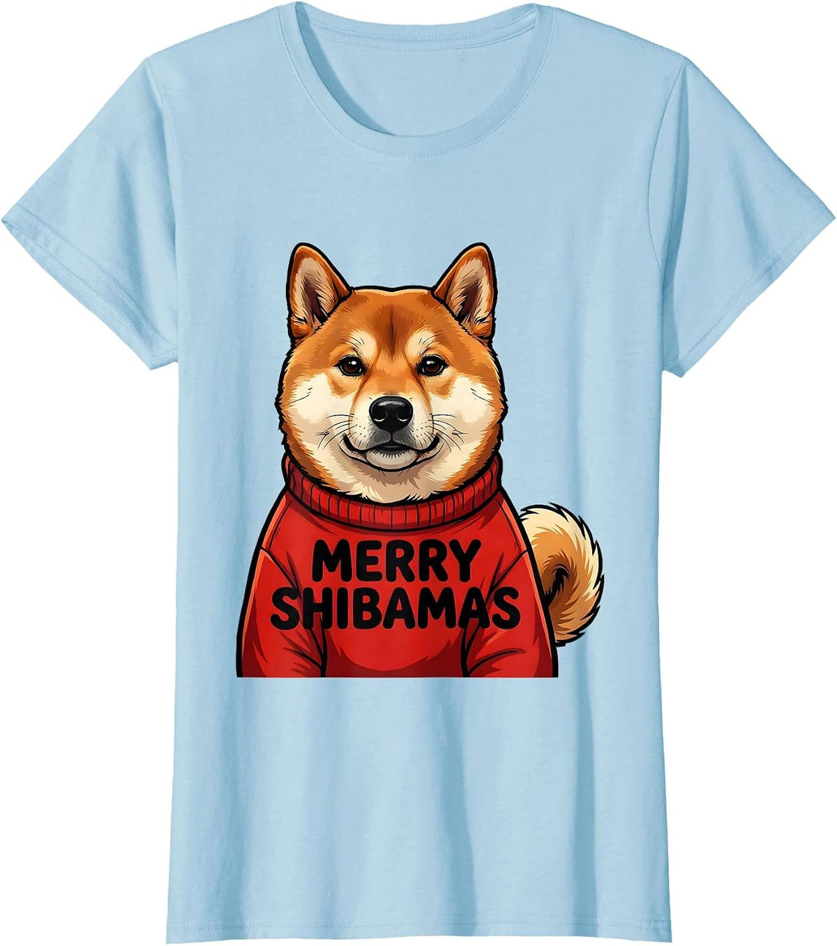 Women's Merry Shibamas Cartoon Shiba Inu Christmas Dog Lover Gift T-Shirt - Baby Blue