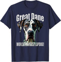 Great Dane - World’s Largest Lapdog! - Harlequin Great Dane T-Shirt - Navy Blue