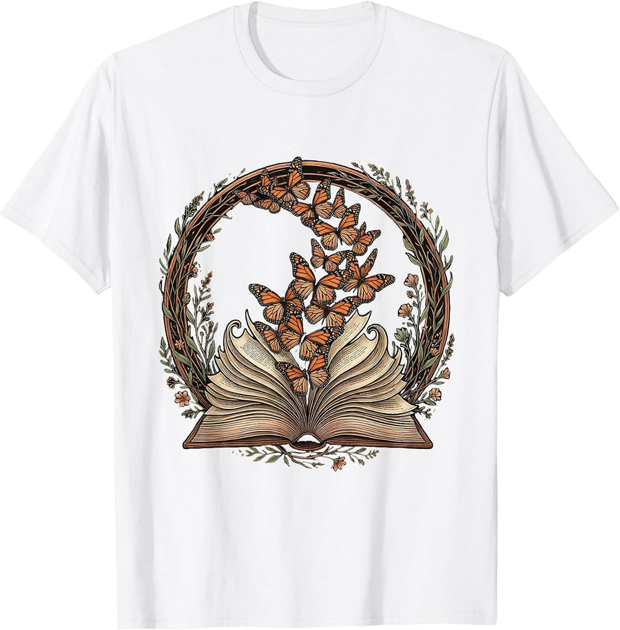 Men's Kindness Teacher Open Book Butterfly Design T-Shirt - White