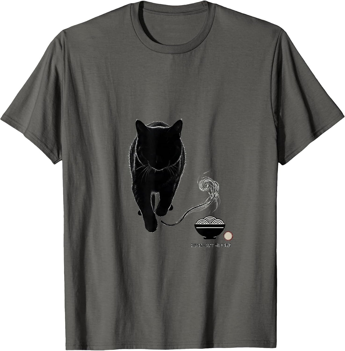 Ramen Keeps Me Going Minimalist Kawaii Cat Anime Gift T-Shirt - Asphalt Grey