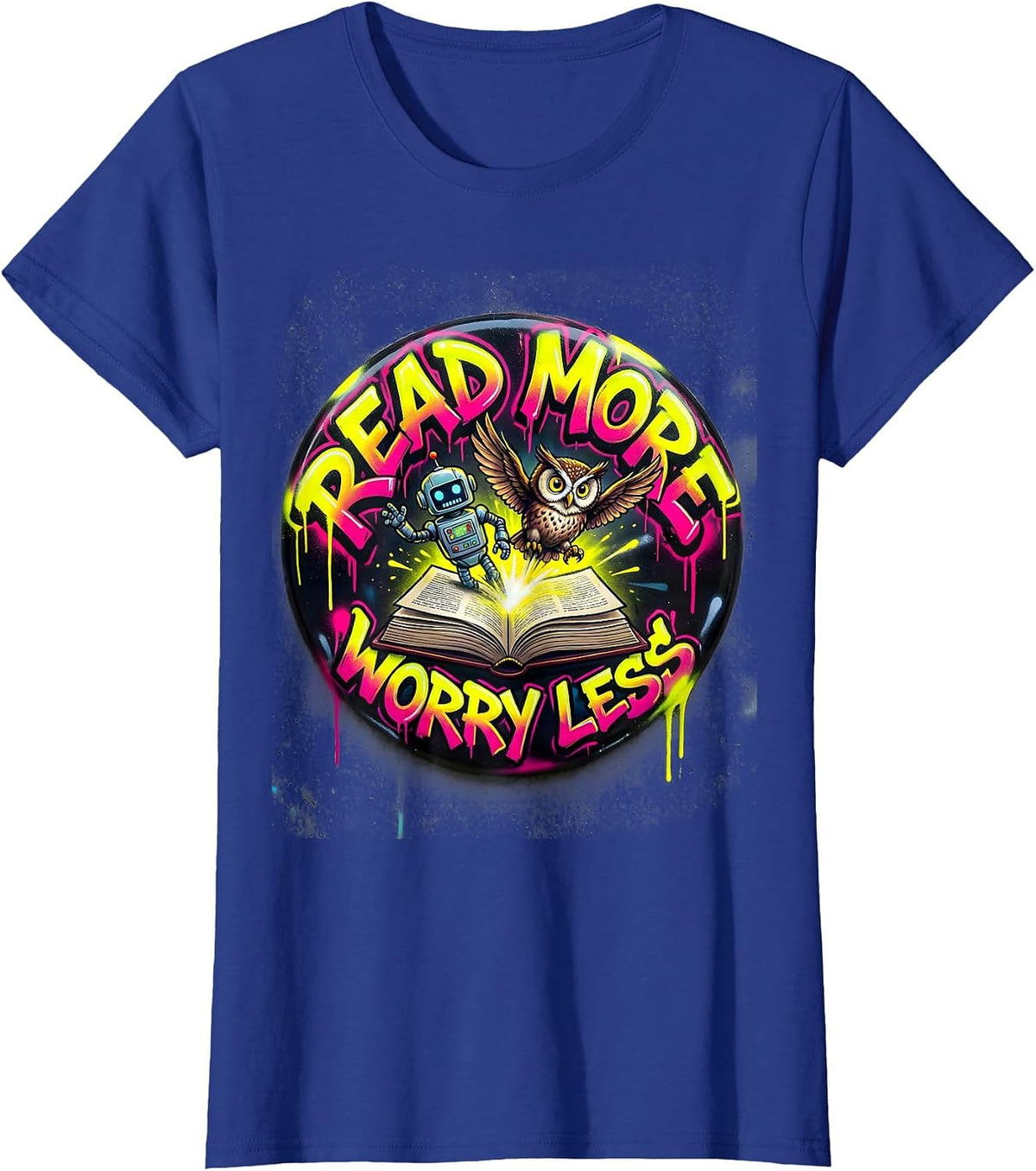 Women's Read More Worry Less Book Characters Literacy T-Shirt - Royal Blue