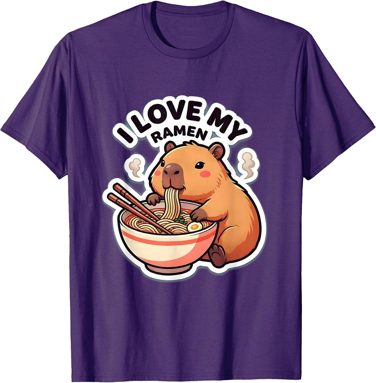 I Love My Ramen Cute Capybara Kawaii Anime Animal Ramen Boba T-Shirt - Purple