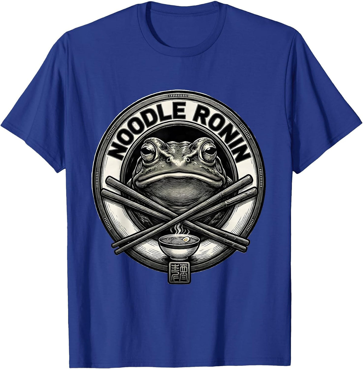 Men's Noodle Ronin Funny Grumpy Frog Japanese Art Ramen Humor T-Shirt - Royal Blue