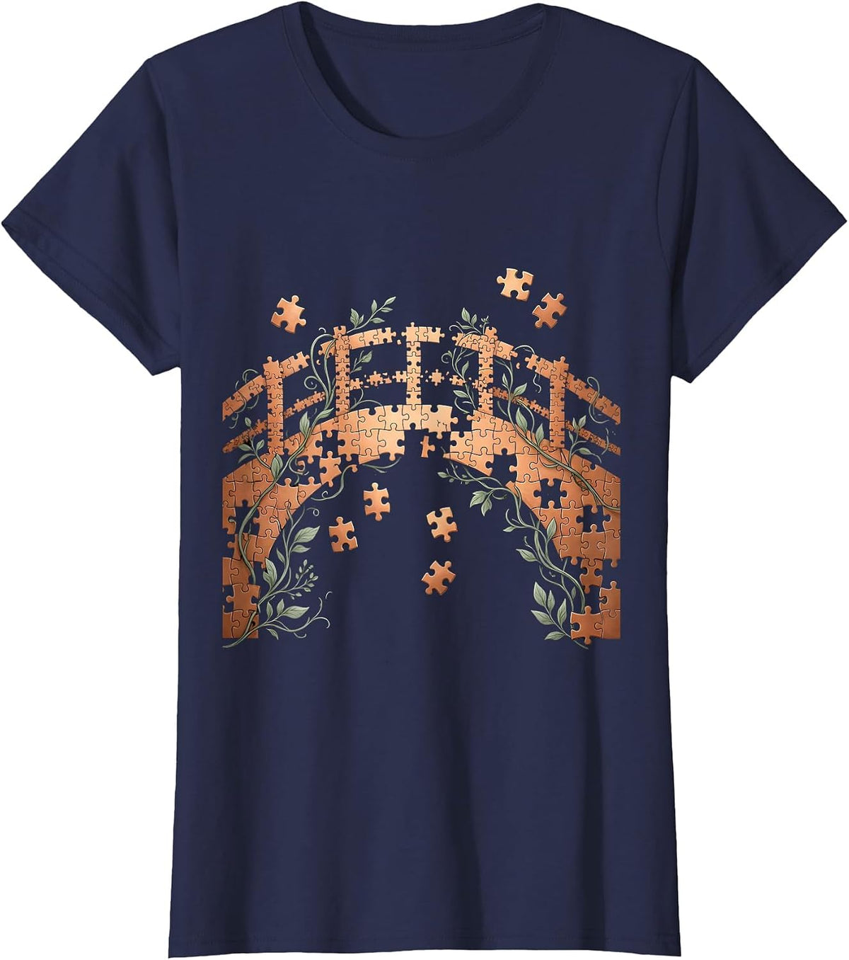 Women's ABA Puzzle Bridge Graphic Design T-Shirt - Navy Blue