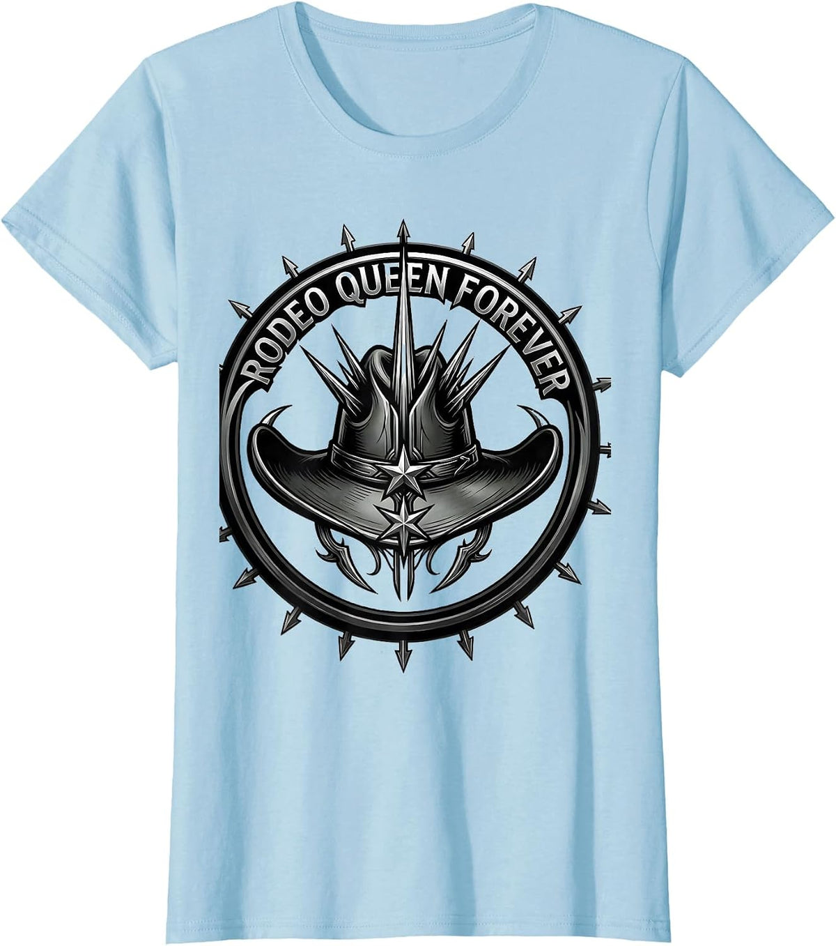 Women's Rodeo Queen Forever White Cowgirl Design T-Shirt - Baby Blue