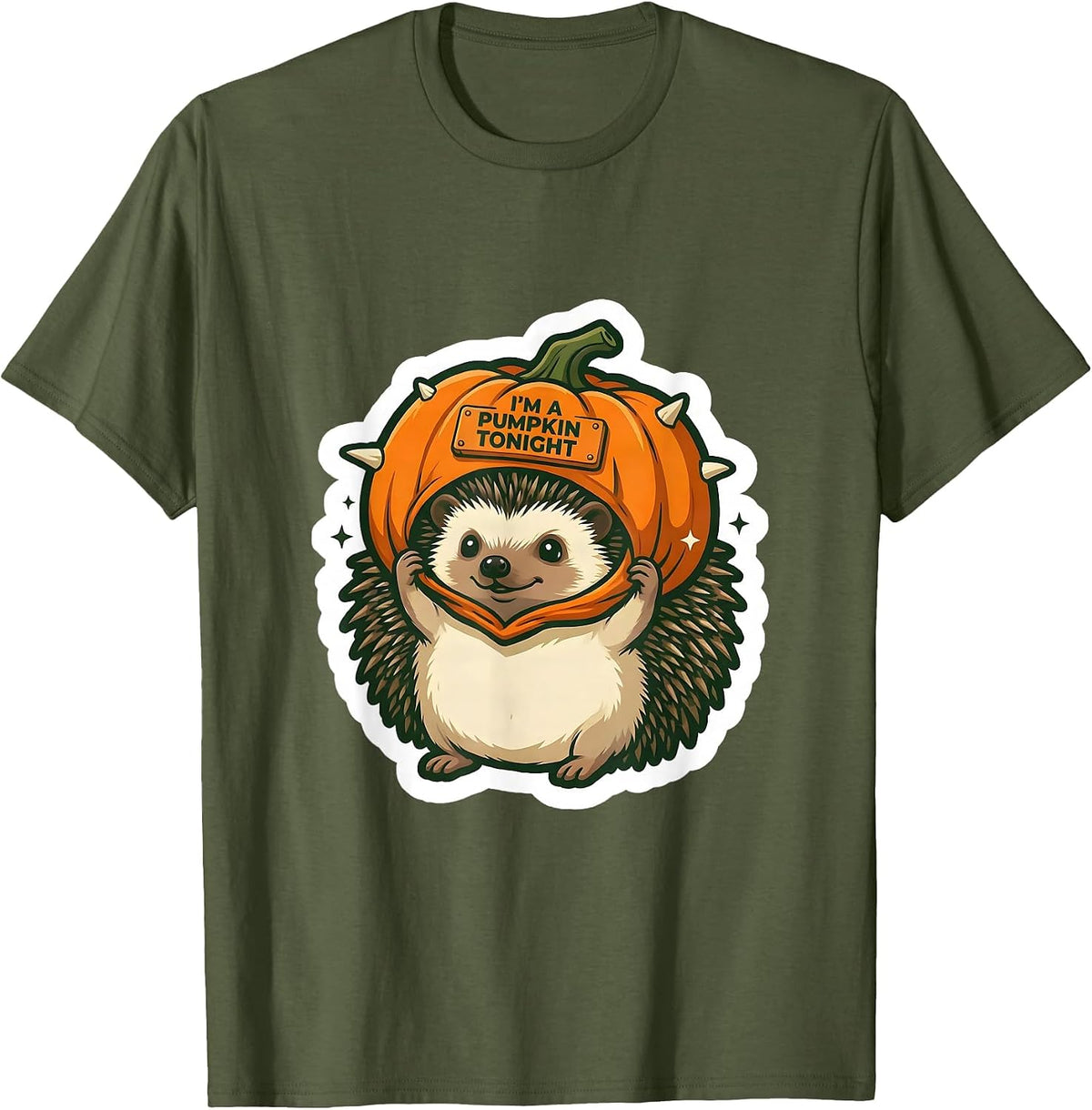Men's I'm A Pumpkin Tonight Cute Hedgehog Halloween Costume T-Shirt - Olive Green