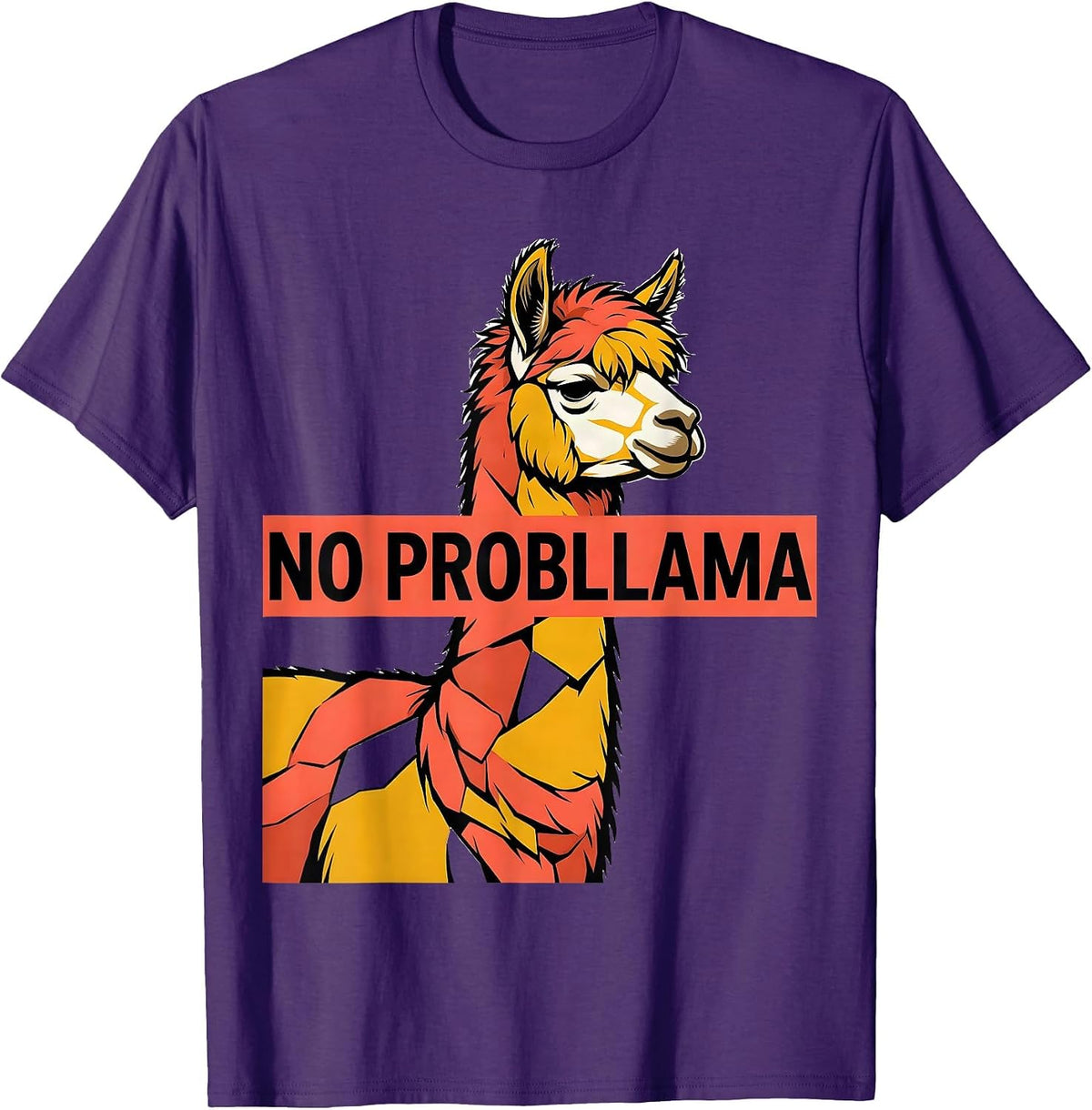 Men's No Probllama Funny Llama Alpaca Humor Casual Gift T-Shirt - Purple