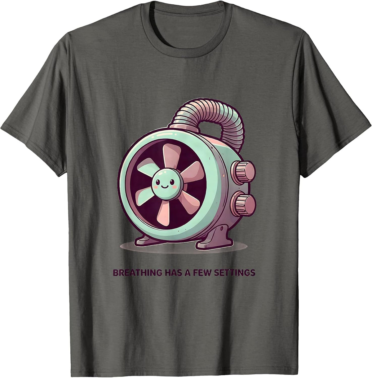 Breathing Has A Few Settings Cute Kawaii Respiratory T-Shirt - Asphalt Grey