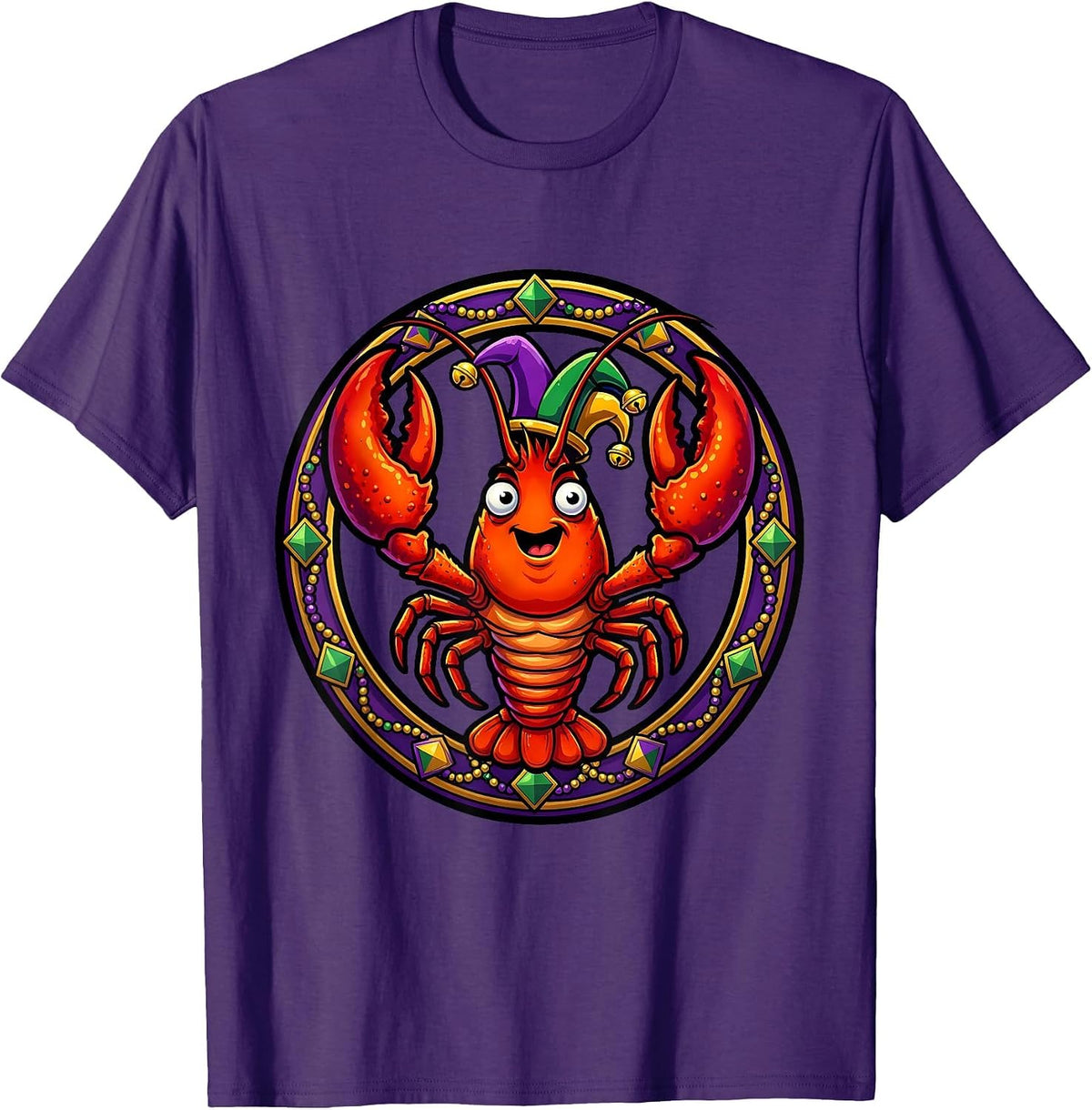 Mardi Gras Crawfish Jester Hat Festive Design T-Shirt - Purple