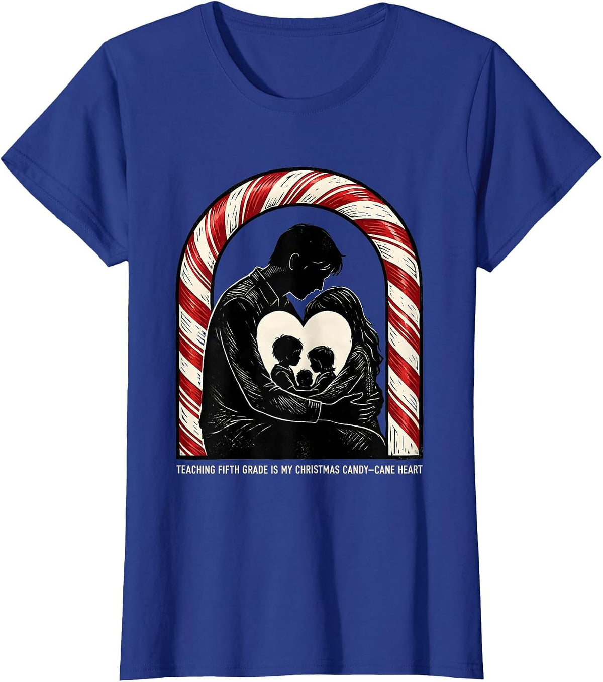 Women's Teaching Fifth Grade Is My Christmas Candy-Cane Heart T-Shirt - Royal Blue