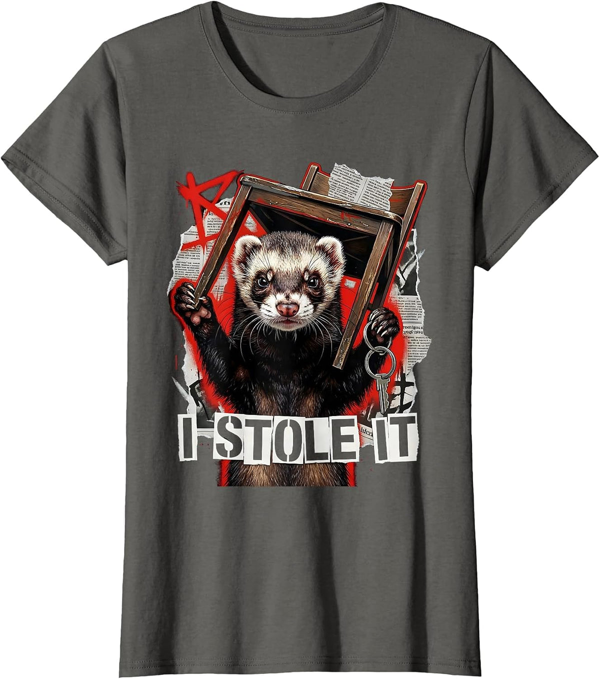 Women's I Stole It Punk Metal Ferret Lover Gift Ferret Owner T-Shirt - Asphalt Grey