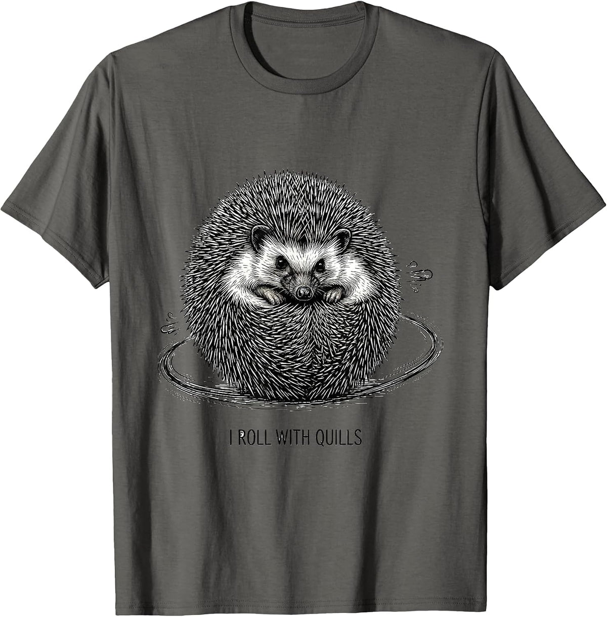 Men's I Roll With Quills Cute Hedgehog Lover Cartoon Humor T-Shirt - Asphalt Grey