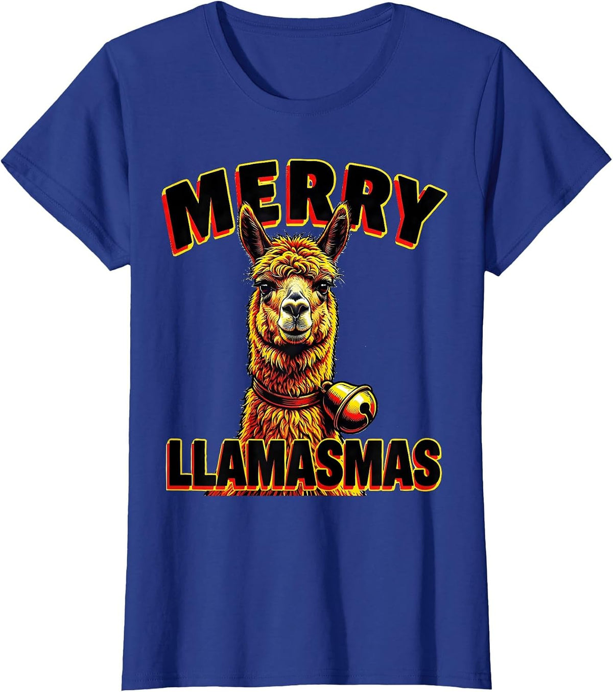 Women's Merry Llamasmas Pop Art Funny Llama Christmas Animal Lover T-Shirt - Royal Blue