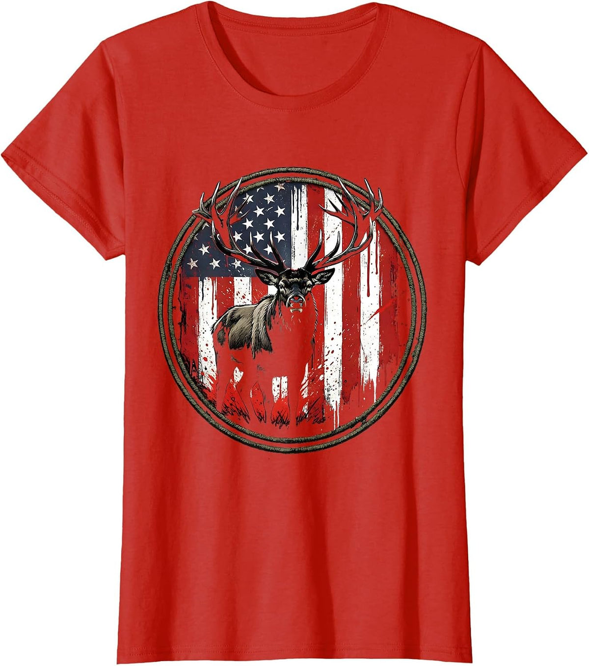 Bull Elk Meadow Sunrise Wildlife Illustration T-Shirt - Red