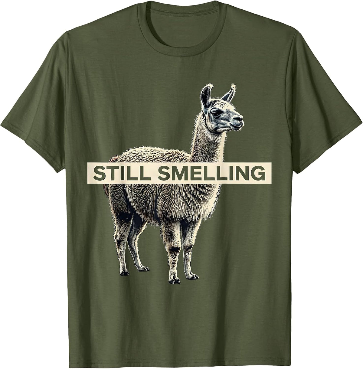 Men's Still Smelling Funny Llama Alpaca Lover Gift T-Shirt - Olive Green