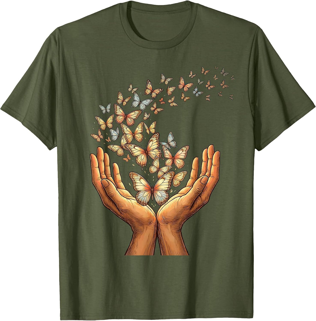Men's Down Syndrome Awareness Butterfly Release Design T-Shirt - Olive Green