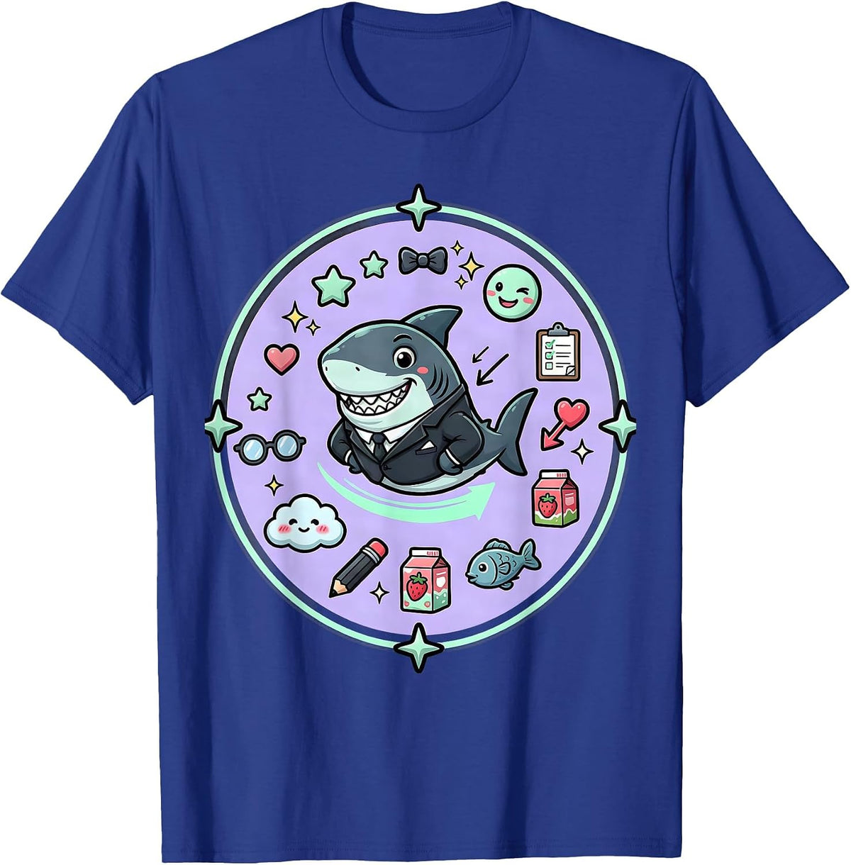 Men's Charming Shark in a Blazer Illustration T-Shirt - Royal Blue