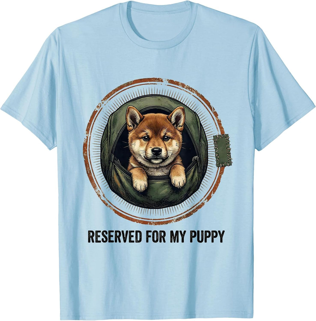 Men's Reserved For My Puppy Vintage Cute Shiba Inu Puppy Pouch T-Shirt - Baby Blue