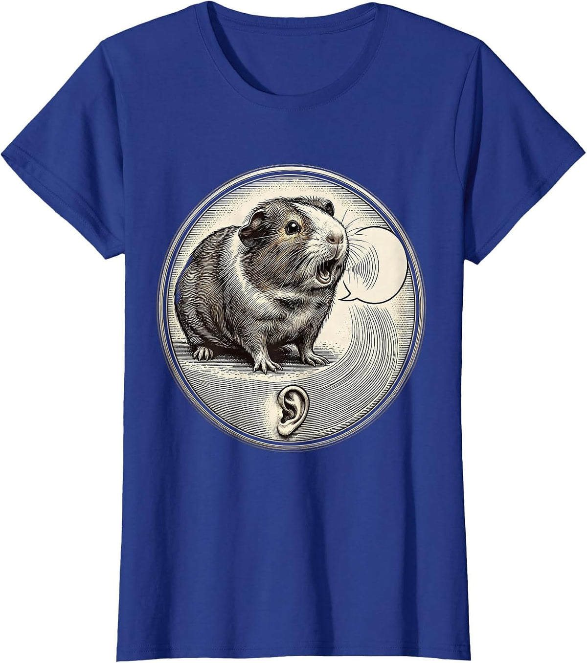 Women's Sealed Guinea Pig Badge Crosshatch Etching Pet Lover Humor T-Shirt - Royal Blue