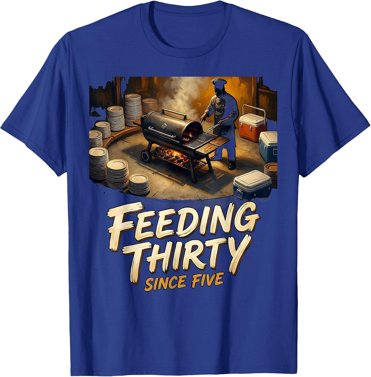 Feeding Thirty Since Five Funny BBQ Dad Grill Master T-Shirt - Royal Blue