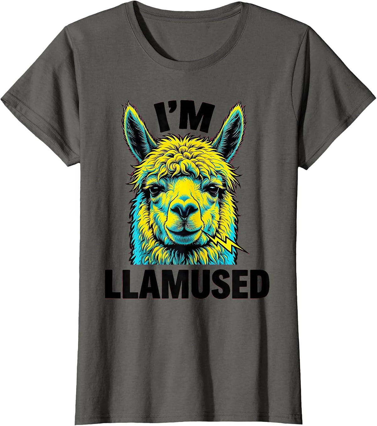 Women's I'm Llamused Pop Art Alpaca Pun Funny Novelty T-Shirt - Asphalt Grey