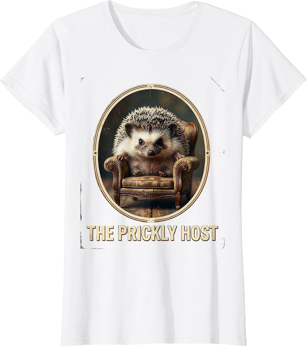 Women's The Prickly Host Vintage Funny Hedgehog Animal Lover Humor T-Shirt - White