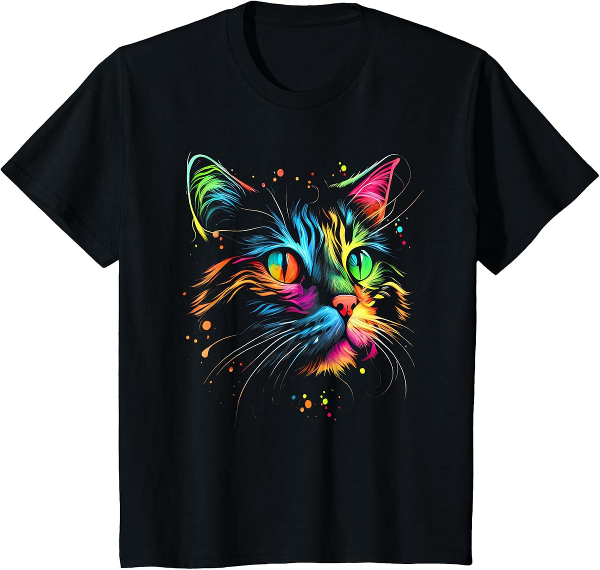 Cute Colorful Cat for Women's Girls Men Boys - Cat Lovers T-Shirt - Black