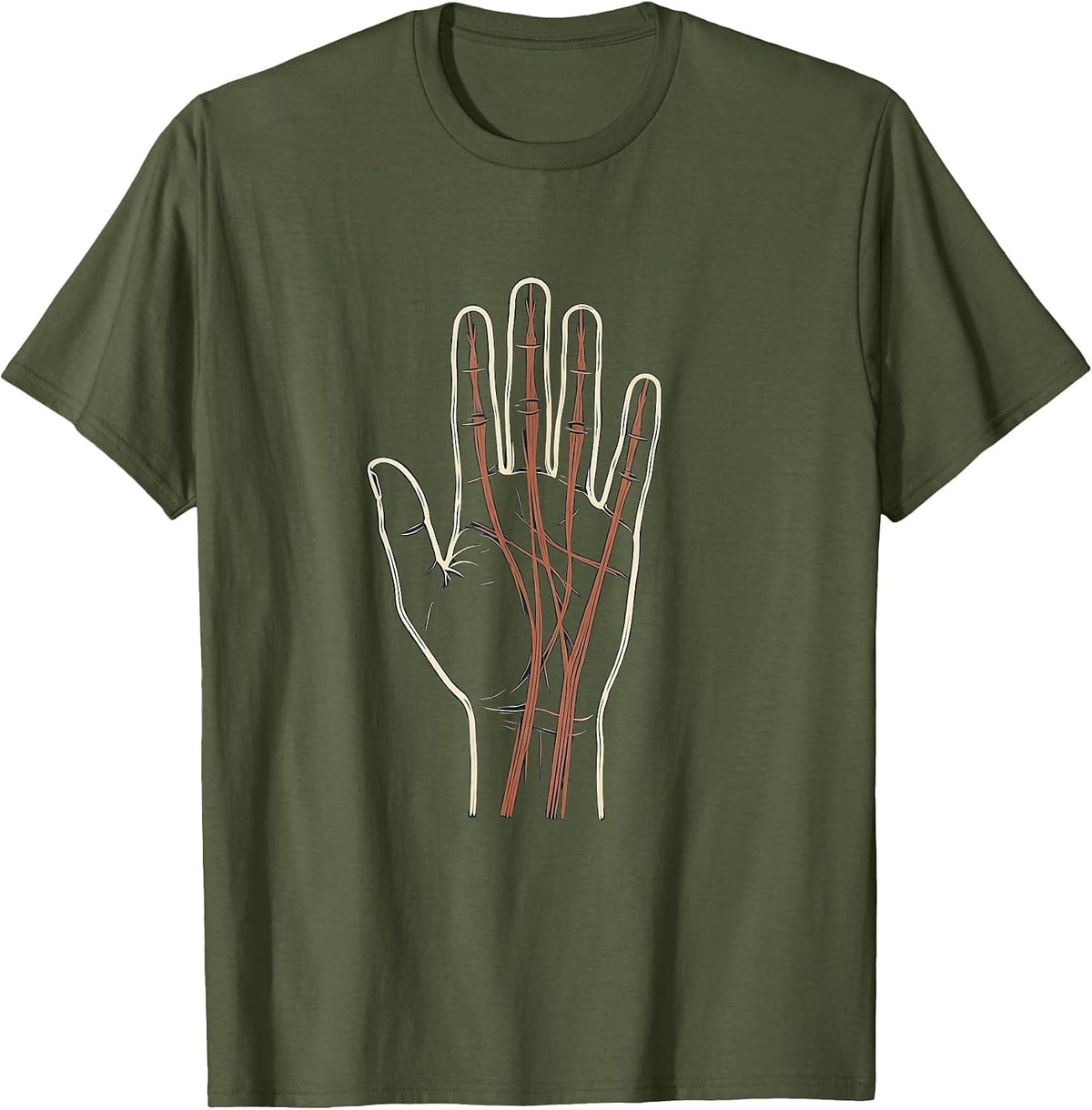 Hand Anatomy Tendon Illustration Occupational Therapy T-Shirt - Olive Green