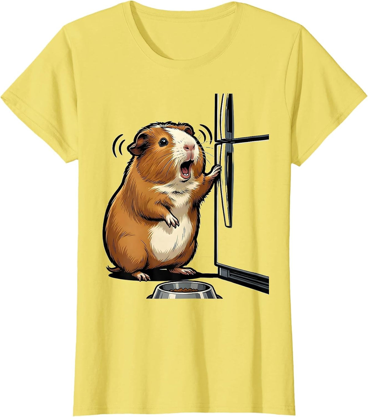 Women's Rounded Tailless Guinea Pig Cartoon Pet Lover Humor T-Shirt - Lemon Yellow