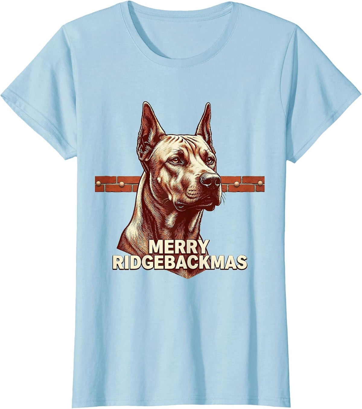 Women's Merry Ridgebackmas Funny Rhodesian Ridgeback Dog Christmas T-Shirt - Baby Blue
